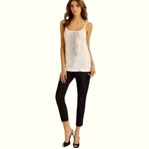 EILEEN FISHER Biege Organic Linen Sequin Spaghetti Strap Tank Top Blouse Size L‎